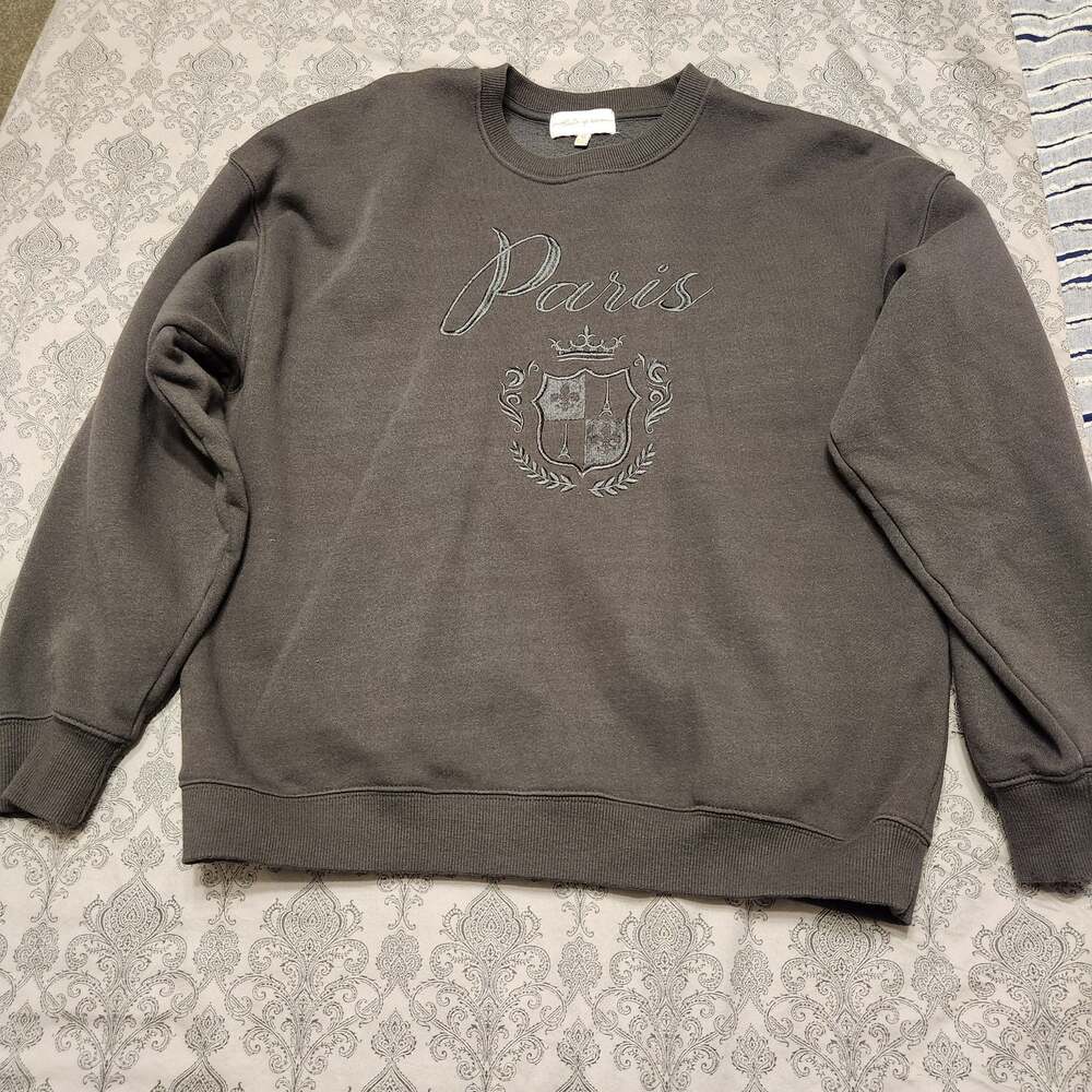 Women's Paris Embroidered Crest Crewneck Sweatshirt Dark Grey Medium